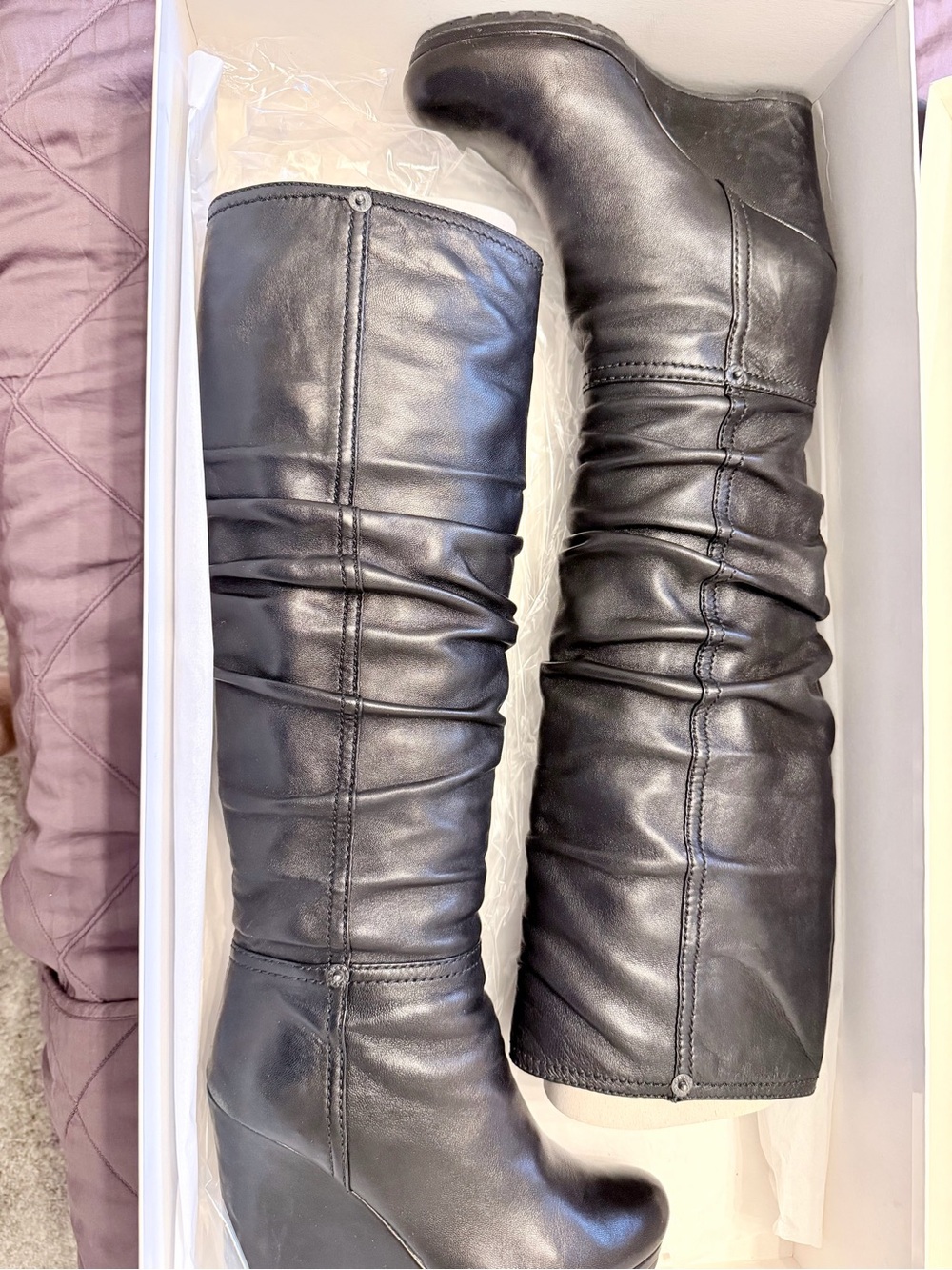 Prada- Black Over-the- Knee Wedge Boots - Women